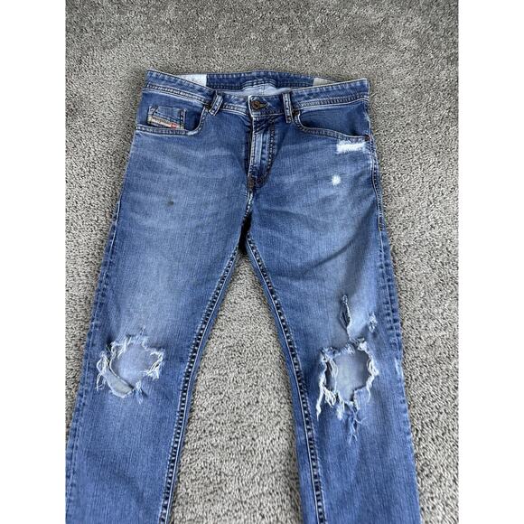 Diesel Thommer Jeans Mens 31 Blue Slim Skinny Distressed Denim Ripped Holes - Picture 3 of 15